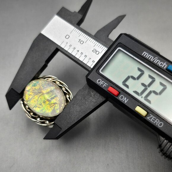 Triplet Opal Statement Ring VTG White Iridescent Cabochon Silver-Plt Size 8 - Picture 10 of 13